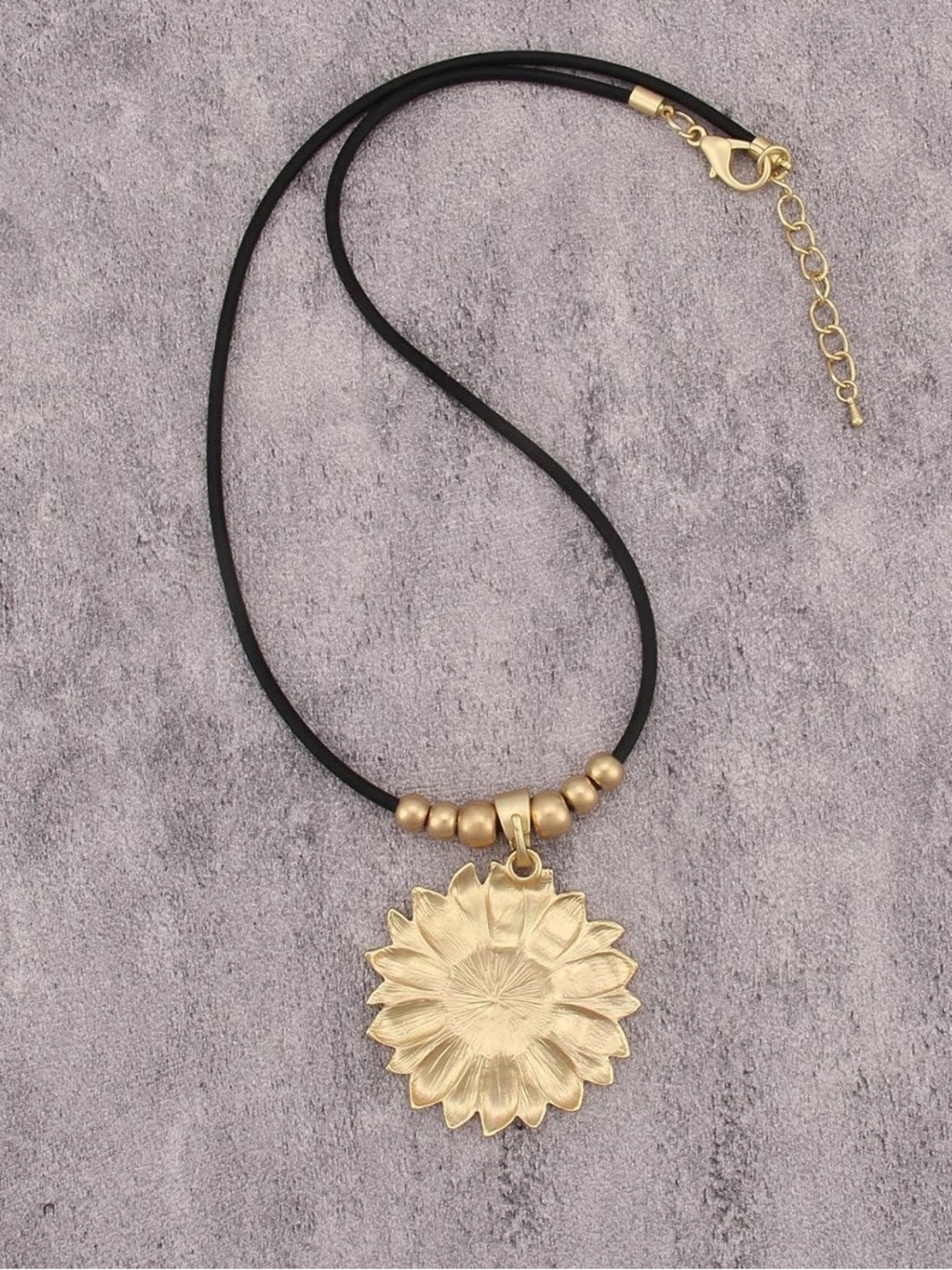 Beautiful Anthropologie Gold Sunflower Pendant on Black Cord Necklace